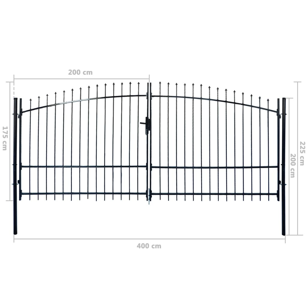 Double Door Fence Gate with Spear Top 400 x 225 cm